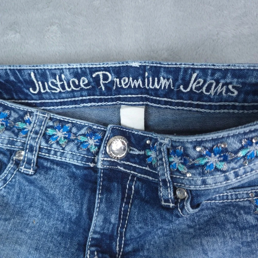 Justice Premium Denim Shorts Girls‎ 12S Blue Embroidered Rhinestone Y2K Boho